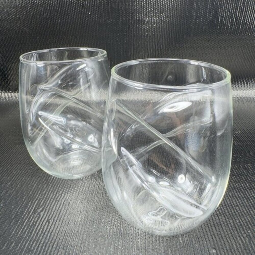 Dragon Glassware Wave Tumblers Handcrafted 16 oz Set of 2 Clear Thin Glassware‎